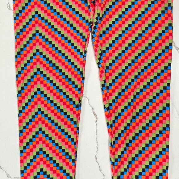 LuLaRoe | Orange Multi Checkered Women’s Stretchy Leggings - Picture 4 of 14